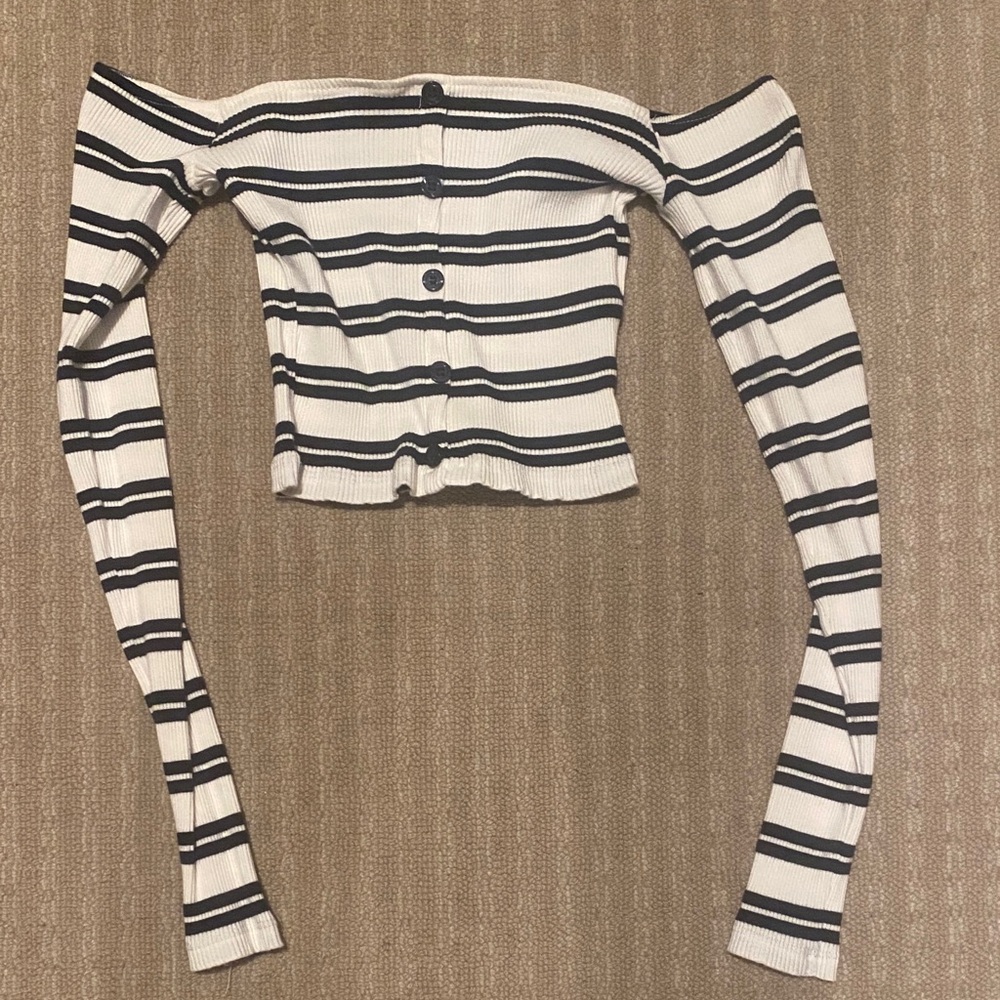 Zara navy and White Striped Crop Top